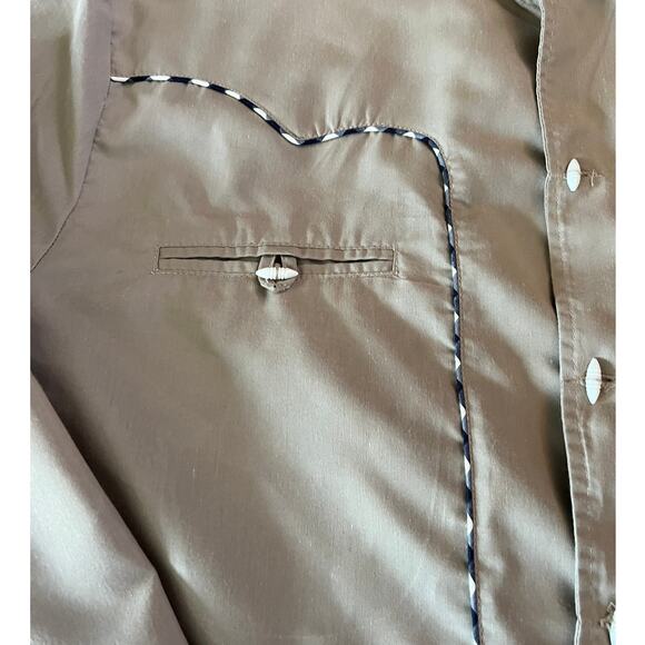 El General Men’s Western Tan Charro Shirt w/ Braided Trim, M - Picture 2 of 5